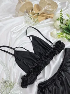ست نیمتنه و شورتک ساتن مشکی